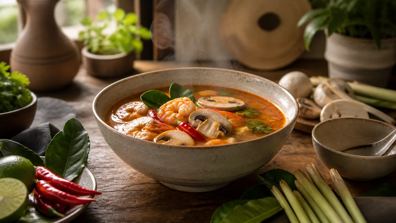 Premium photorealistic Thai kitchen tom yum soup cover for LOBO Tom Yum Paste pantry meal planning guide